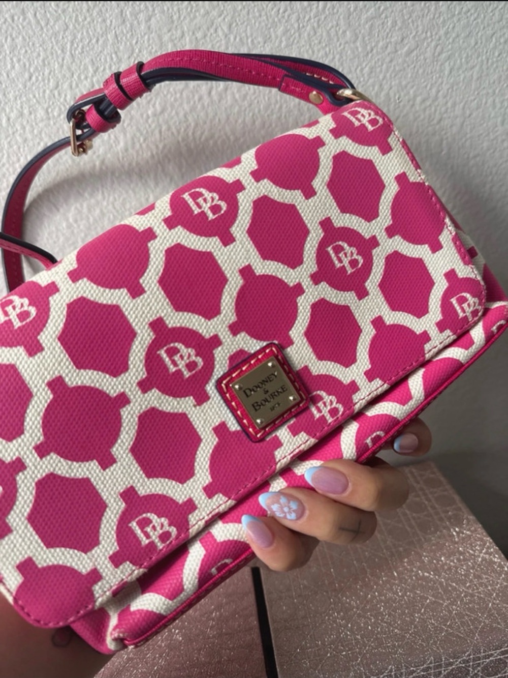 Dooney & Bourke Pink and White Patterned Top-Handle Mini Bag